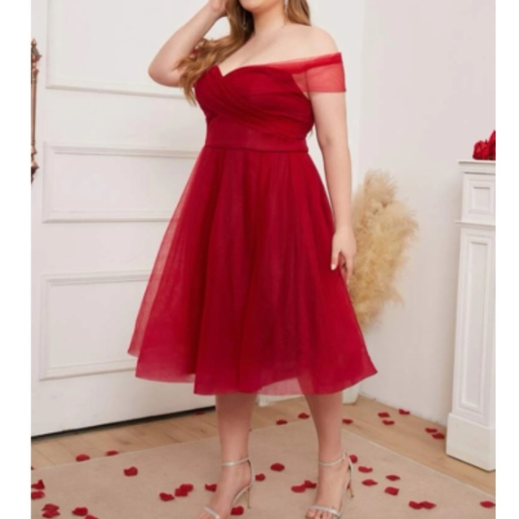 Luxe plus size off shoulder party holiday formal evening dress - Picture 5 of 6
